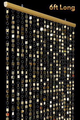 Metallic Light Gold PVC Discs are Featured on ShopWildThings 6 Foot Long, Ready to Hang Lightweight Shimmy Curtains