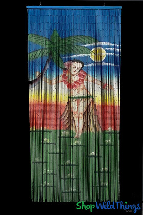 Tropical Hula Girl Hawaii Bamboo Beaded Curtain Painted ShopWildThings.com