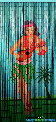 Hula Girl Painted Bamboo Beaded Curtains ShopWildThings.com