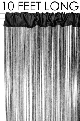 Black String Curtain Fringe Panel for Doors and Windows, 10' Long Rod Pocket Curtain Backdrop by ShopWildThings.com