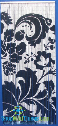 Painted Bamboo Bead Curtain Swirly Flowers Feature an Attractive, Decorative Pattern from ShopWildThings.com