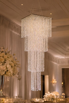 6.6 Foot Long Square Tiered Chandelier, Iridescent Crystal Beaded Lighting by ShopWildThings.com