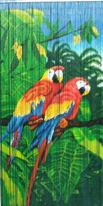 Parrot Couple Tropical Bamboo Painted Beaded Curtain