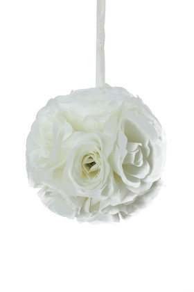 6" Ivory Roses Pomander Kissing Ball with Hanging Ribbon, Silk or Near to Real Foam Flowers, ShopWildThings.com