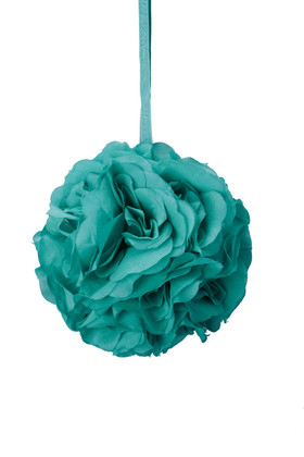 6" Aqua Roses Pomander Kissing Ball with Hanging Ribbon, Silk or Near to Real Foam Flowers, ShopWildThings.com