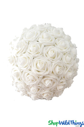 White Foam Roses Flower Ball ShopWildThings.com Real Feel Kissing Balls