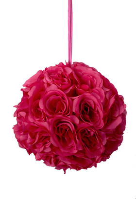 8.5" Fuchsia Pink Pomander Flower Ball Garland | Silk Floral Wedding Decorations | Hang, Carry or Tabletop | ShopWildThings.com