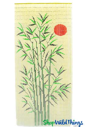 Bamboo Painted Curtain Red Sun Tree Scene Door Beads