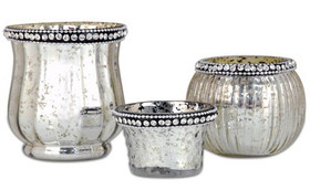 Mercury Glass Candle Holders Assorted Vintage Shapes - Set of 3 - Silver