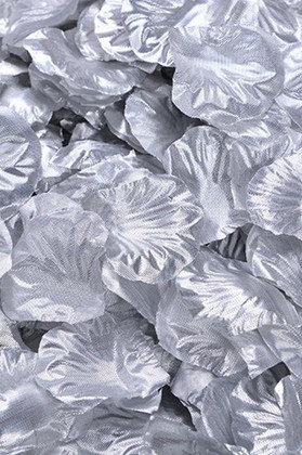 Bag of 300 Metallic Silver Silk Rose Petals, Wedding Aisle or Table Scatter, ShopWildThings.com