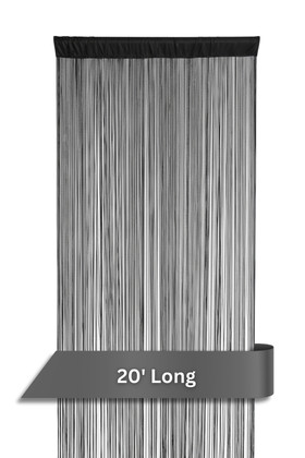 String Curtain Black 3 FT x 20FT - Polyester & Cotton "Nassau" (trimmable length!)