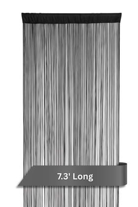 Black String Curtains As Room Dividers, Large Rod Pockets & Silky Strands, Easy to Hang Home, Office, Wedding & Event Curtains by ShopWildThings.com