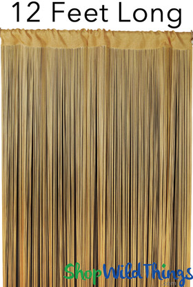 Honey Gold String Curtain Fringe Panel for Doors and Windows, 12' Long Rod Pocket Curtain Backdrop by ShopWildThings.com