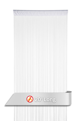 ShopWildThings White String Curtain full-length hanging panel with even, flowing fringe strands for modern interiors, event backdrops, or room dividers.