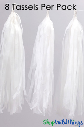 White Tassel Garlands Pack of 8, Each 12" Long, ShopWildThings.com