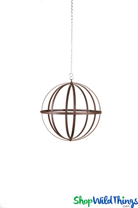 Wrought Iron Geometric Sphere with Antique Finish, 12" Floral Garden Orb, ShopWildThings.com