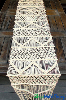 Macrame Tapestry Table Runner Ivory 1' x 9' (Extra Long)
