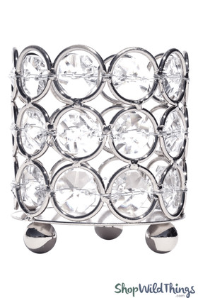 Silver Metal Candle Votive Tealight Holder with Real Crystal Beads by ShopWildThings.com