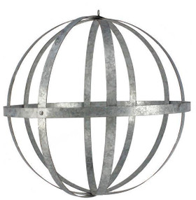 Galvanized Metal Geometric Sphere, Movable Silver Bands, 24" Floral Garden Orb, ShopWildThings.com