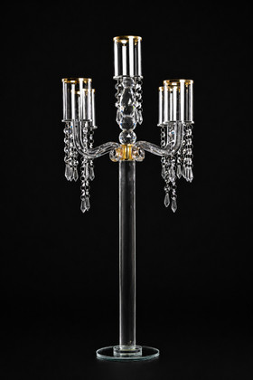 Real Crystal Candelabra, 5 Cups Rimmed in Gold, 30" Tall Elegant Centerpiece by ShopWildThings.com