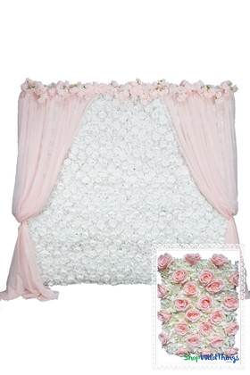 Flower Wall Kit, 8Ft x 8Ft Portable Backdrop, Pink Roses & Ivory Hydrangeas, Very Full | ShopWildThings.com
