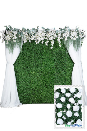 Greenery Wall Kit, 8Ft x 8Ft Portable Backdrop, White Roses on Green Leaves Landscape Wall | ShopWildThings.com