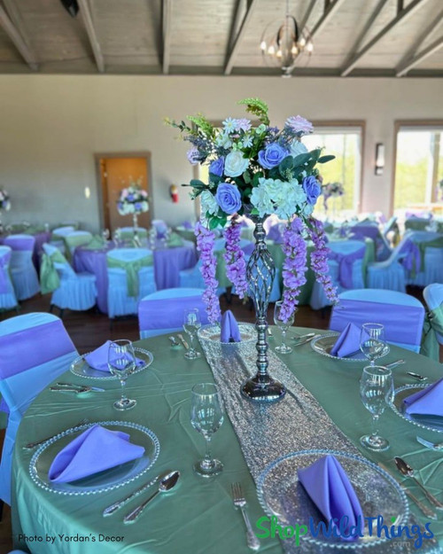 With over 500+ florals in stock, ShopWildThings.com has something for every design! Don't worry, our site makes it easy to shop by color and flower type to make finding that perfect flower a breeze!

Purple Rose and Eucalyptus Party Decor and Centerpieces – Silk Flower Arrangements