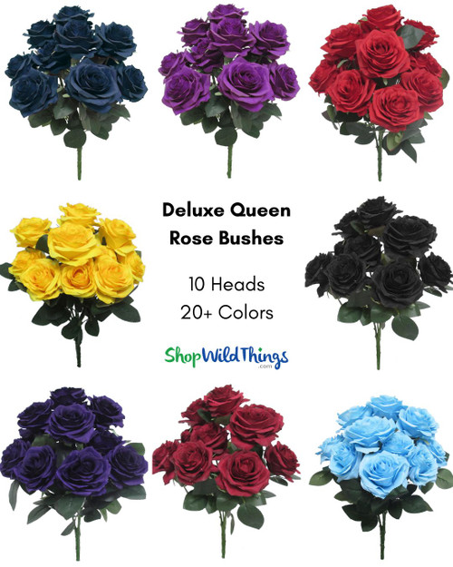 Deluxe Queen Rose Bouquets by ShopWildThings.com are available in over 20 unique and hard to find colors and feature 10 large artificial rose heads! Perfect for creating the floral centerpiece of your dreams.