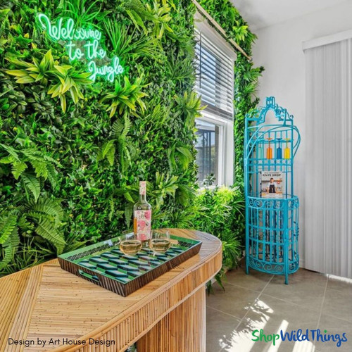 Paradise Artificial Greenery Wall Panels by ShopWildThings.com are more than just beautiful—they're tough! Made with UV-treated materials, they're built to last both indoors and outdoors, so you can create a statement wall that will stay vibrant and lush for years to come.
Tropical Airbnb Vacation Rental Property Interior Design
