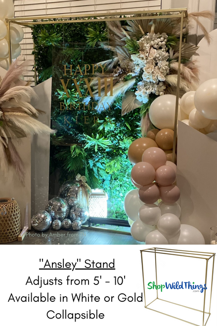 The "Ansley" stand by ShopWildThings.com is adjustable from 5'- 10' collapsible and makes a great foundation to any photo wall or statement wall at your next event, wedding, or party!