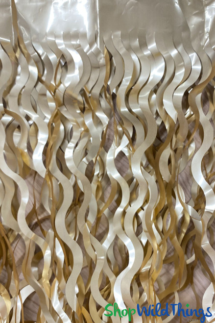 Gold Curly Metallic Party Foil Curtains  Pretty Decorating Ideas on a Budget ShopWildThings.com