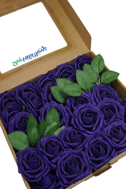 Purple Wedding and Craft Flowers with Stem 25 pc Box Set with Optional Leaves