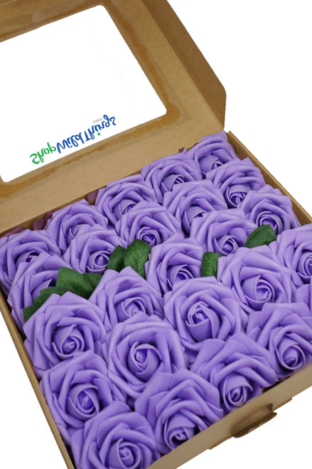 Lavender Purple Box of Artificial Flowers Set of 25 pcs with Extra Leaves on Stems