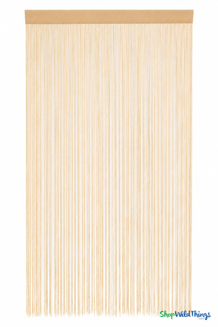 Full front view of the Light Gold Nassau Polyester & Cotton String Curtain Backdrop Over 400 Strands 35" Wide x 6' Long — ShopWildThings.com
