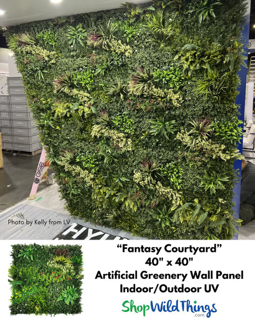 With over 2 dozen styles, shapes, and sizes of Artificial Greenery Walls in stock and ready to ship from Arizona, ShopWildThings has everything you need to create an installation of your dreams- indoors, outdoors, by the bar, and even FR options for retails and commercial settings.

Fantasy Courtyard Faux Greenery Wall – Exhibitor Decor Trade Show Wall – by ShopWildThings.com