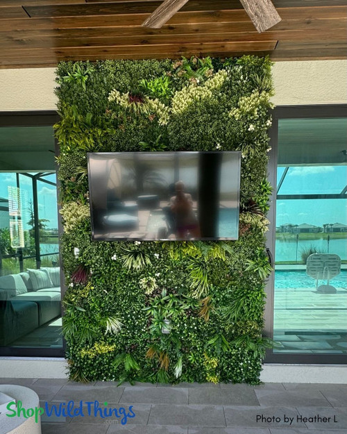 Outdoor kitchen goals: Year-round greenery with Indoor/Outdoor UV Faux Greenery Wall Panels by ShopWildThings.com