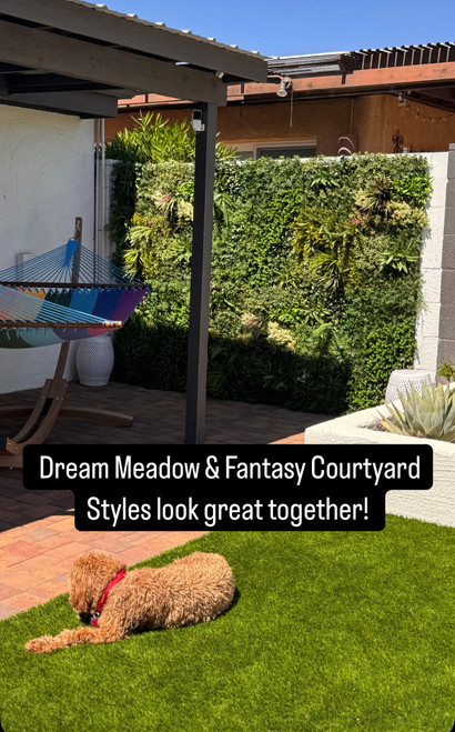 ShopWildThings greenery walls on outdoor wall for backyard transformation.