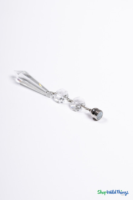 Ainsley magnetic hanging crystal acrylic pendants set of six displayed on metal decor surface, 4.5 inch beaded magnet drops for chandeliers lamps and event centerpieces – ShopWildThings.com
