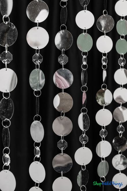 Lightweight metallic PVC and acrylic beaded curtain with sliding metal eyelets, 34" width and 6 foot length, shimmering party and wedding backdrop – ShopWildThings.com
