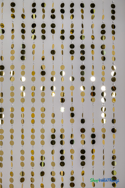 Metallic Gold PVC Discs with Crystal Clear Beads are Featured on ShopWildThings Ready to Hang Curtain