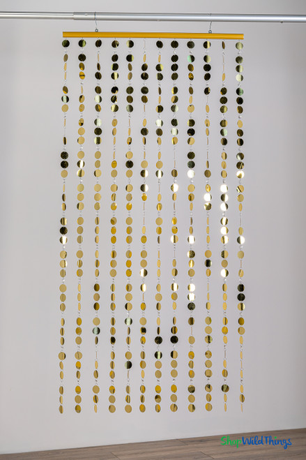 Metallic Gold PVC Discs with Crystal Clear Beads are Featured on ShopWildThings Ready to Hang Curtain