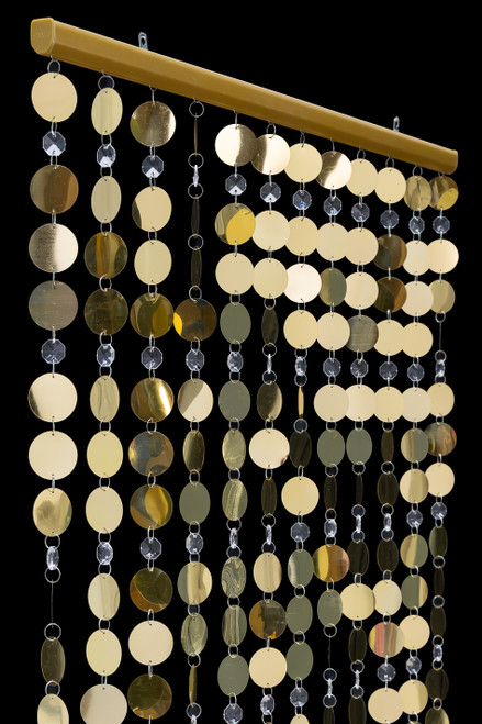 Metallic Gold PVC Discs with Crystal Clear Beads are Featured on ShopWildThings Ready to Hang Curtain