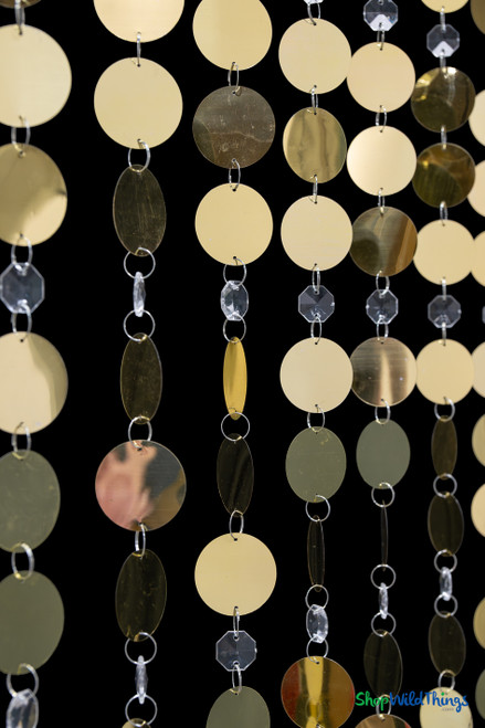 Metallic Gold PVC Discs with Crystal Clear Beads are Featured on ShopWildThings Ready to Hang Curtain