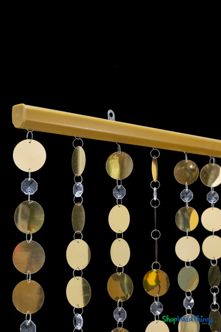 Hanging Metallic Gold PVC Discs and Clear Acrylic Crystals Make a Perfect Photo or Event Backdrop | ShopWildThings.com