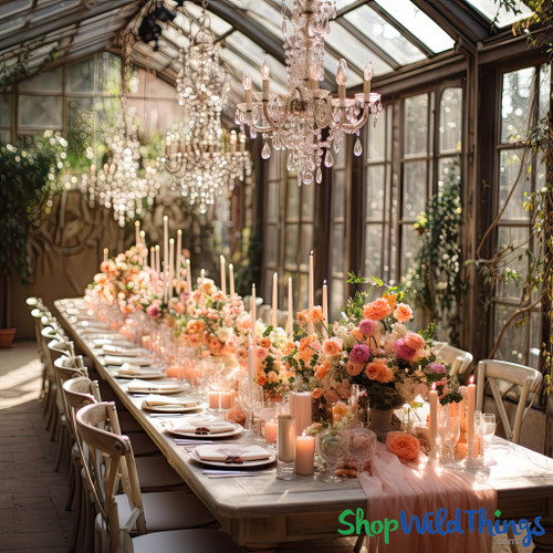 Fantasy Greenhouse Wedding with Crystal Chandeliers and Blush Flowers

Create the wedding tablescapes of your dreams with Premium Silk Florals and Dazzling Crystal Chandeliers – both available at ShopWildThings.com – the secret weapon of designs and florists worldwide!