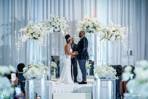 Gorgeous Wedding with Clear and Mirror Accents, Creamy White Florals, and A Hint of Sparkle