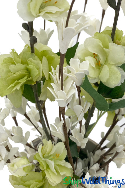 Green and Cream Natural Artificial Florals in Vase for Centerpiece Display ShopWildThings.com