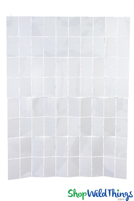 White Mylar Squares Backdrop Curtain Panel Party Decoration Rectangles ShopWildThings.com