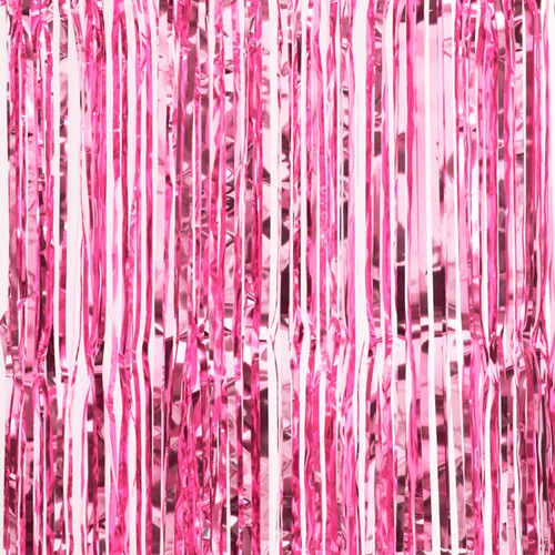 8' Long Shiny Pink Foil Fringe Curtain Backdrops