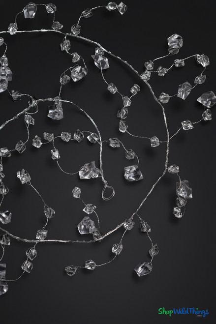 Faceted clear crystal bead vine on flexible silver wire, decorative wedding and event table accent